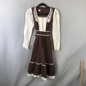 Vintage Candi Jones California Dress Juniors S Brown Floral Prairie Maxi Lace